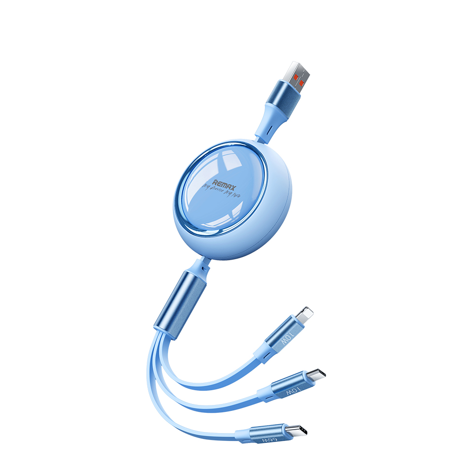 MOREJOY Remax 66W Super Fast Charging Cable 1.2m RC-C029 Retractable Multi 3 in 1 Fit for Most Charging Equipment Blue