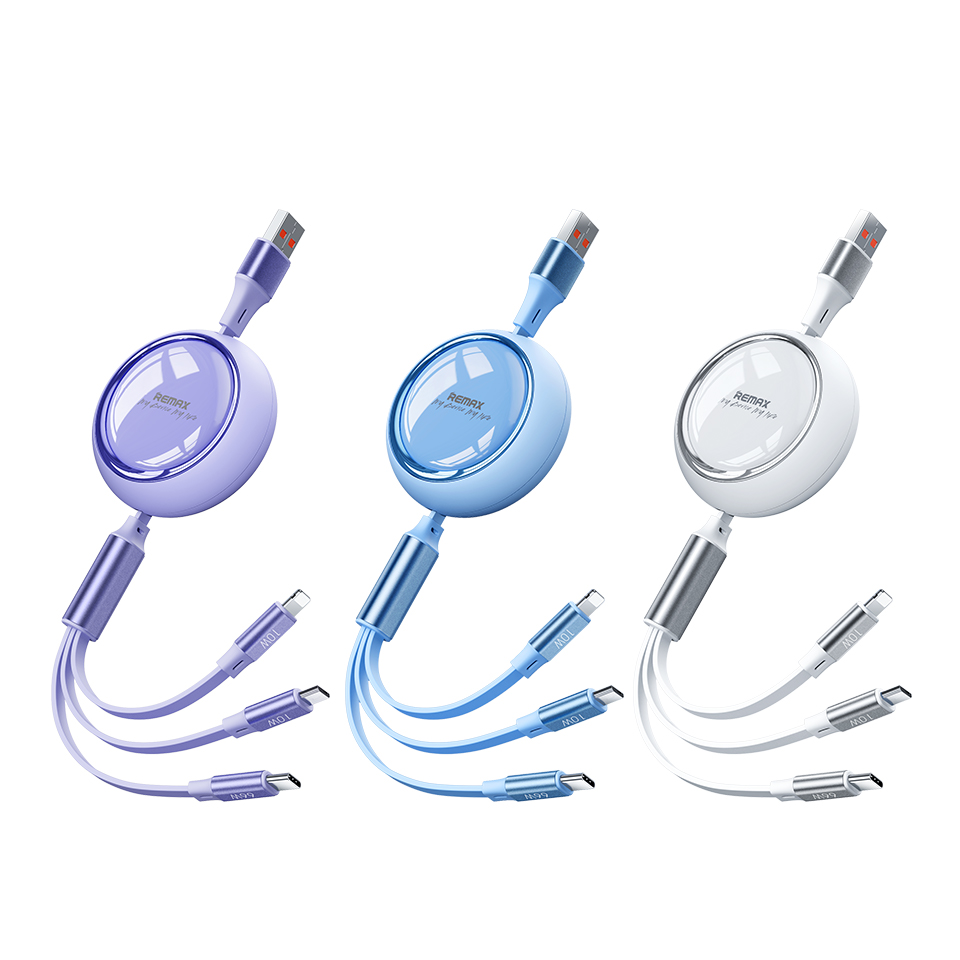 MOREJOY Remax 66W Super Fast Charging Cable 1.2m RC-C029 Retractable Multi 3 in 1 Fit for Most Charging Equipment Blue