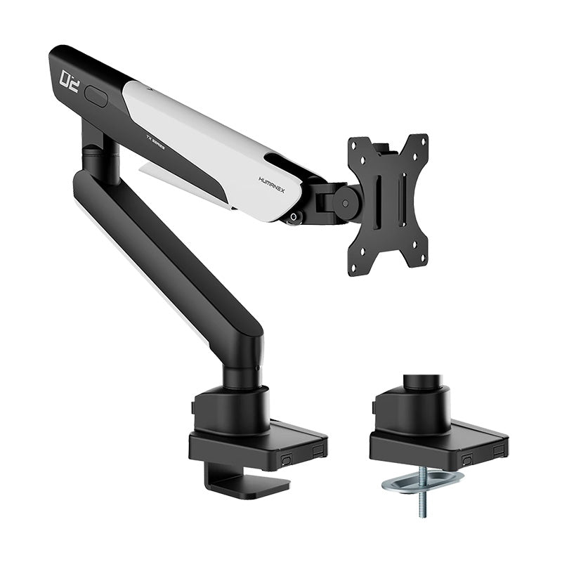 Humanmotion Single Screen Aluminum Monitor Arm for up to 17in-40in 2-12kg - Matte Black and White