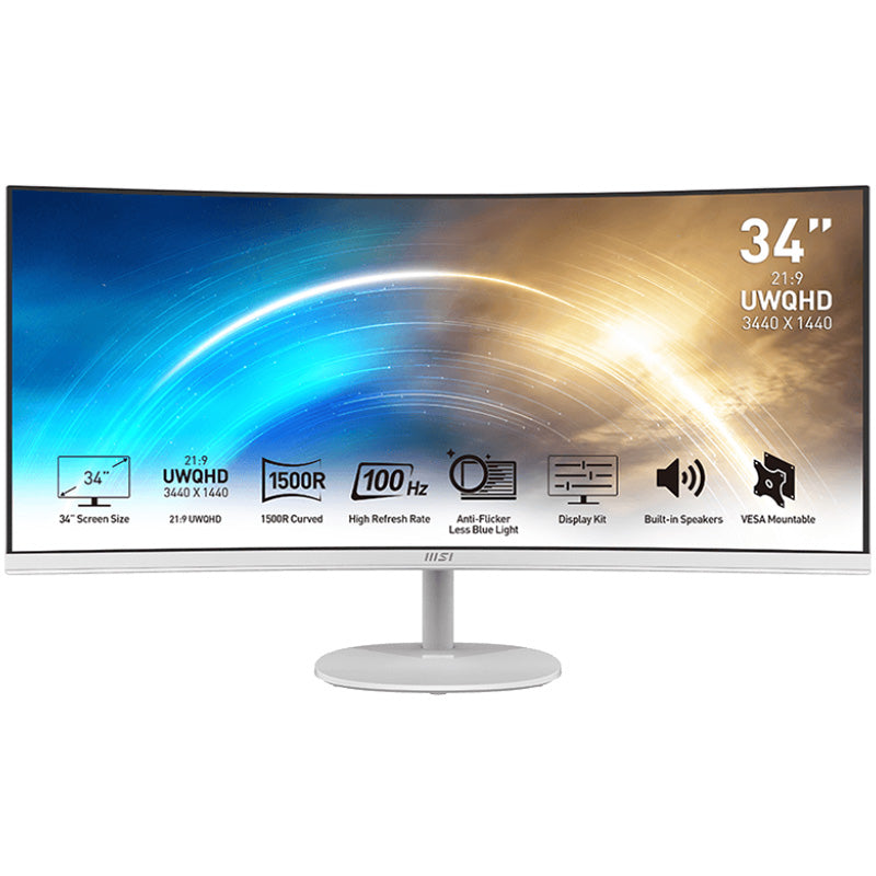 MSI 34in UWQHD VA 100Hz FreeSync Curved Business Monitor - White
