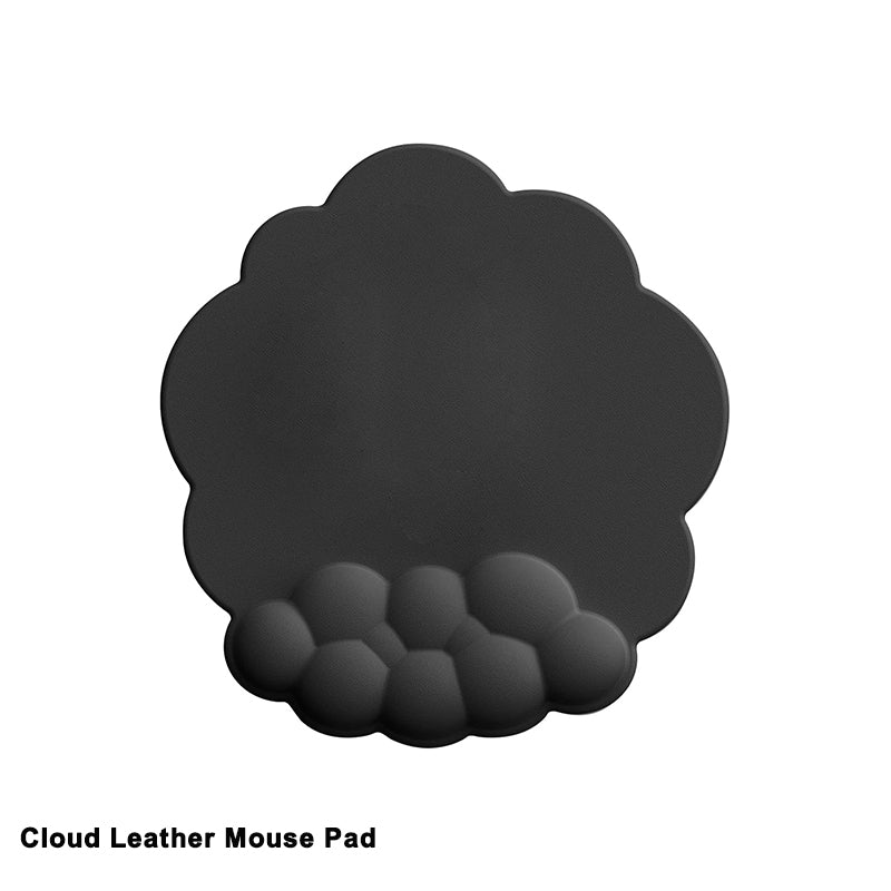Mouse Pad Wrist Support, Cloud Mousepad with Memory Foam Wrist Rest, Non-Slip PU Base Gaming Leather Surface Mouse Pad for Home Office Laptop, Black