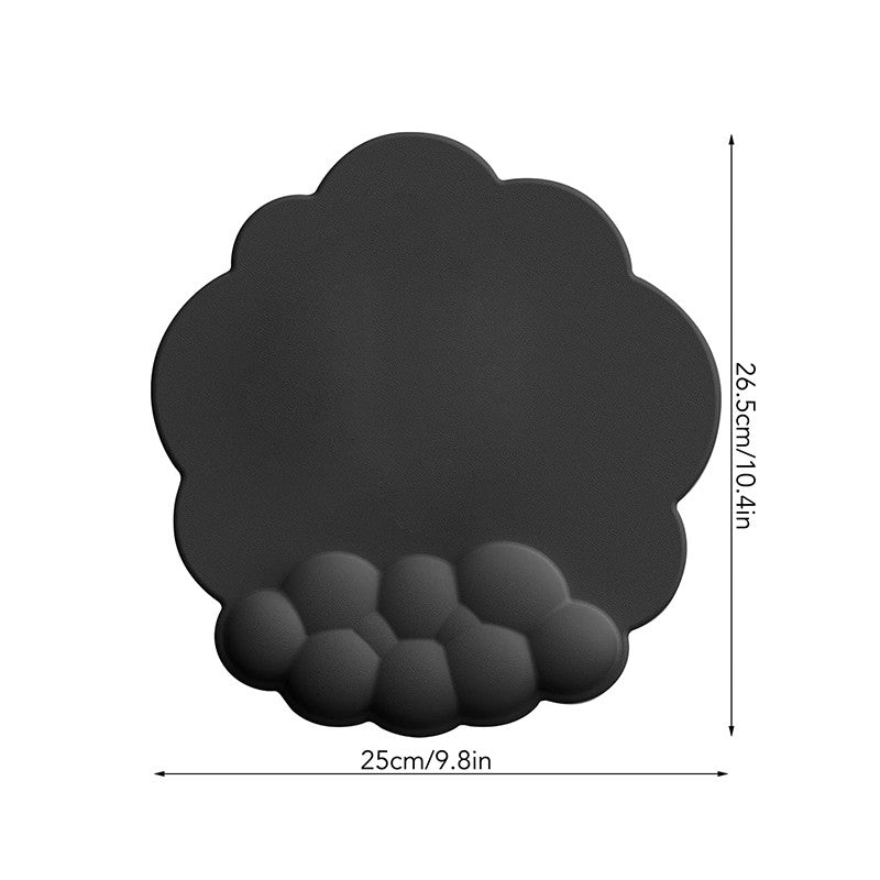 Mouse Pad Wrist Support, Cloud Mousepad with Memory Foam Wrist Rest, Non-Slip PU Base Gaming Leather Surface Mouse Pad for Home Office Laptop, Black