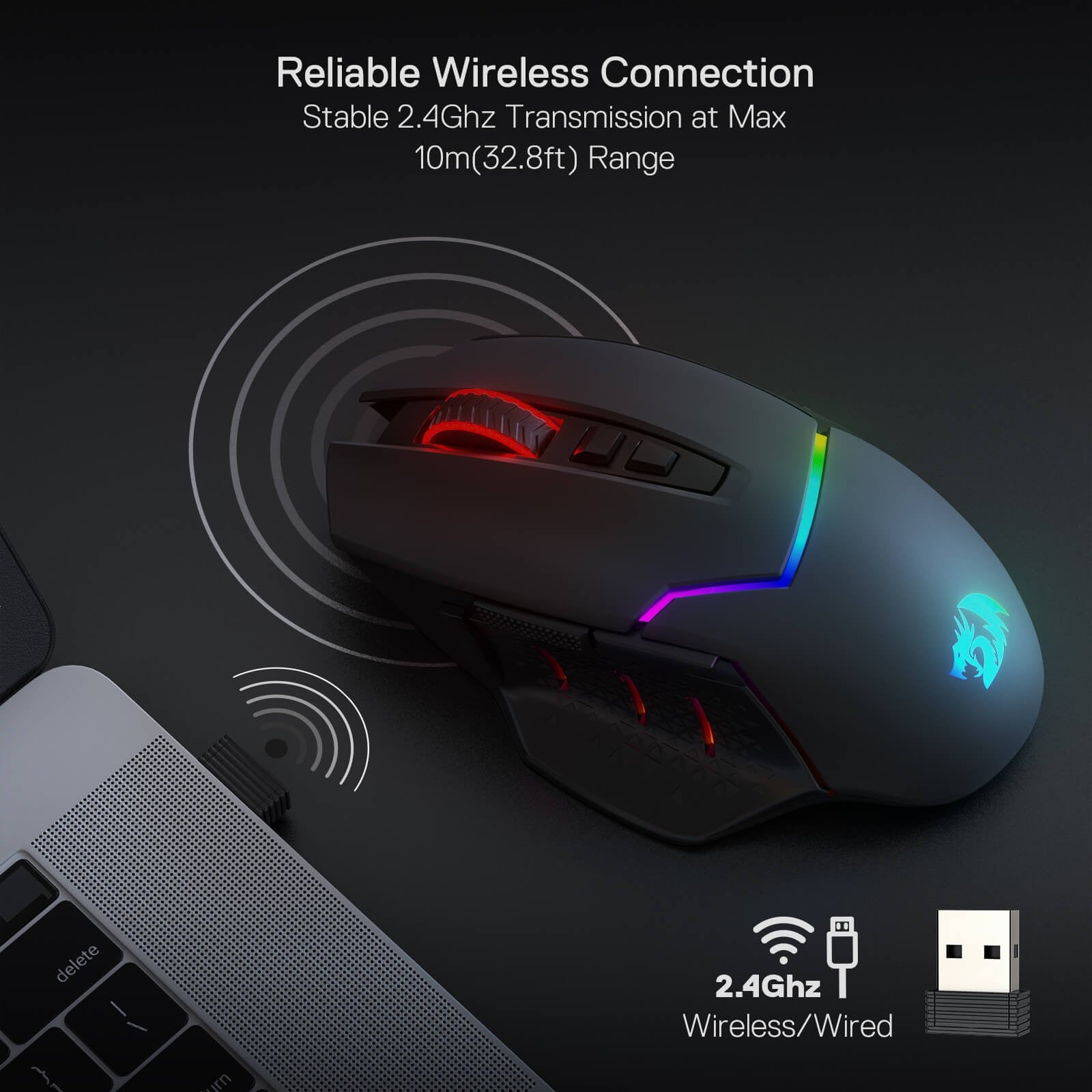 Redragon M690 PRO Wireless Gaming Mouse, 8000 DPI Wired/Wireless Gamer Mouse w/Rapid Fire Key, 8 Macro Buttons, Ergonomic Design for PC/Mac/Laptop