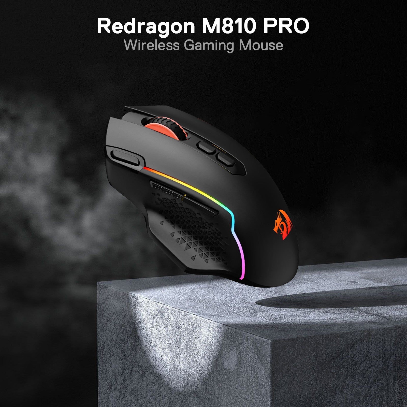 Redragon M810 Pro Wireless Gaming Mouse, 10000 DPI Wired/Wireless Gamer Mouse w/ Rapid Fire Key, 8 Macro Buttons, 45-Hour Durable Power Capacity