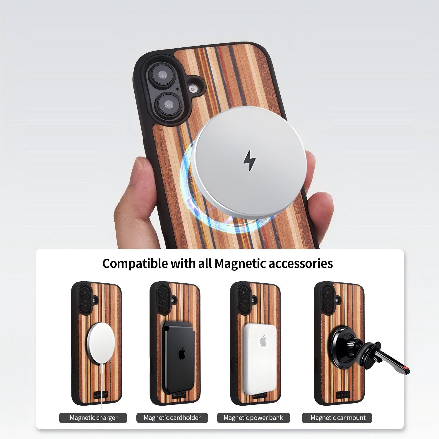for iPhone 16 Magnetic Wood Case. Unique & Classy Shockproof Protective Cover. Compatible with MagSafe Magnetic Charging. (Color Wood, iPhone 16