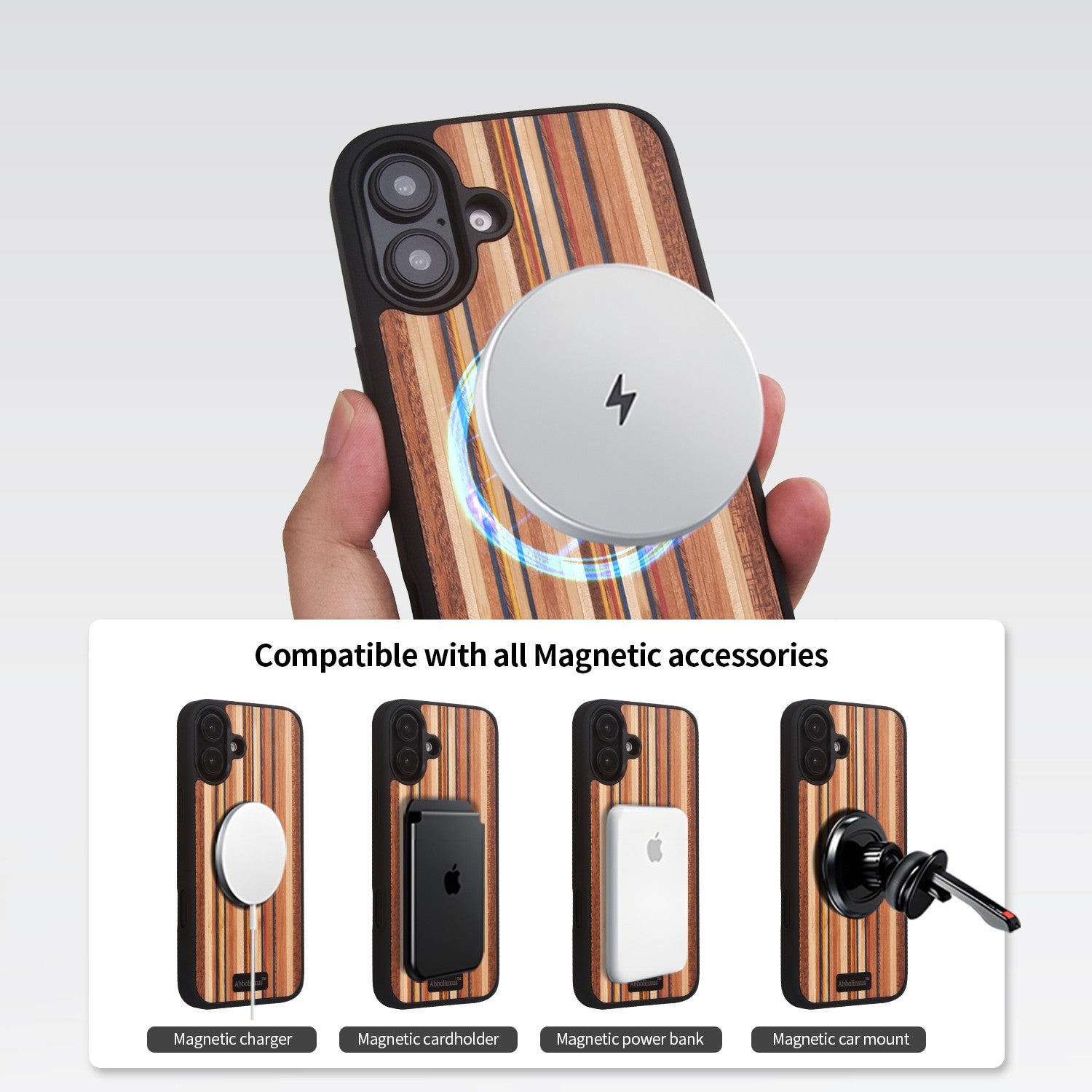 for iPhone 16 Plus Magnetic Wood Case. Unique & Classy Shockproof Protective Cover. Compatible with MagSafe Magnetic Charging. (Color Wood)