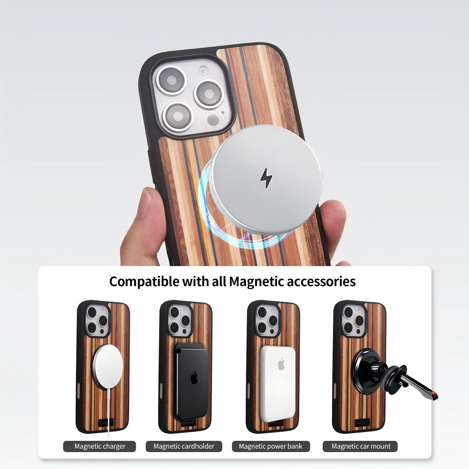 for iPhone 16 pro Magnetic Wood Case. Unique & Classy Shockproof Protective Cover. Compatible with MagSafe Magnetic Charging. (color wood, 16 pro)