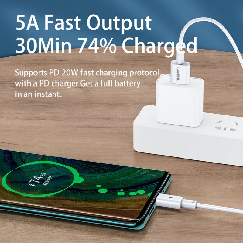 MOREJOY Remax 5A Super Fast Charging and Data TransmissionCable 1M A to C Cable Wihte