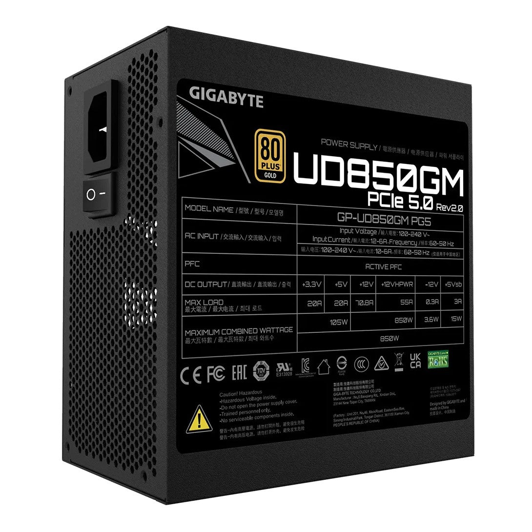 Gigabyte 850W 80+ Gold Fully Modular PCIE 5.0 ATX Power Supply - Rev 2.0