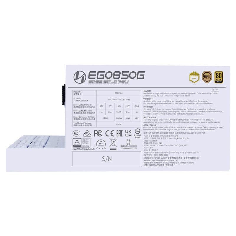 Lian Li Edge Series 850W 80+ Gold Full Modular ATX Power Supply - White
