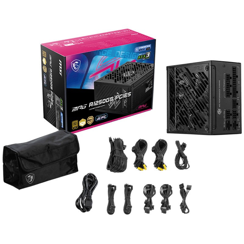 MSI 1250W MPG A1250GS PCIE5 80+ Gold Fully Modular PCIE 5.1 ATX 3.1 Power Supply