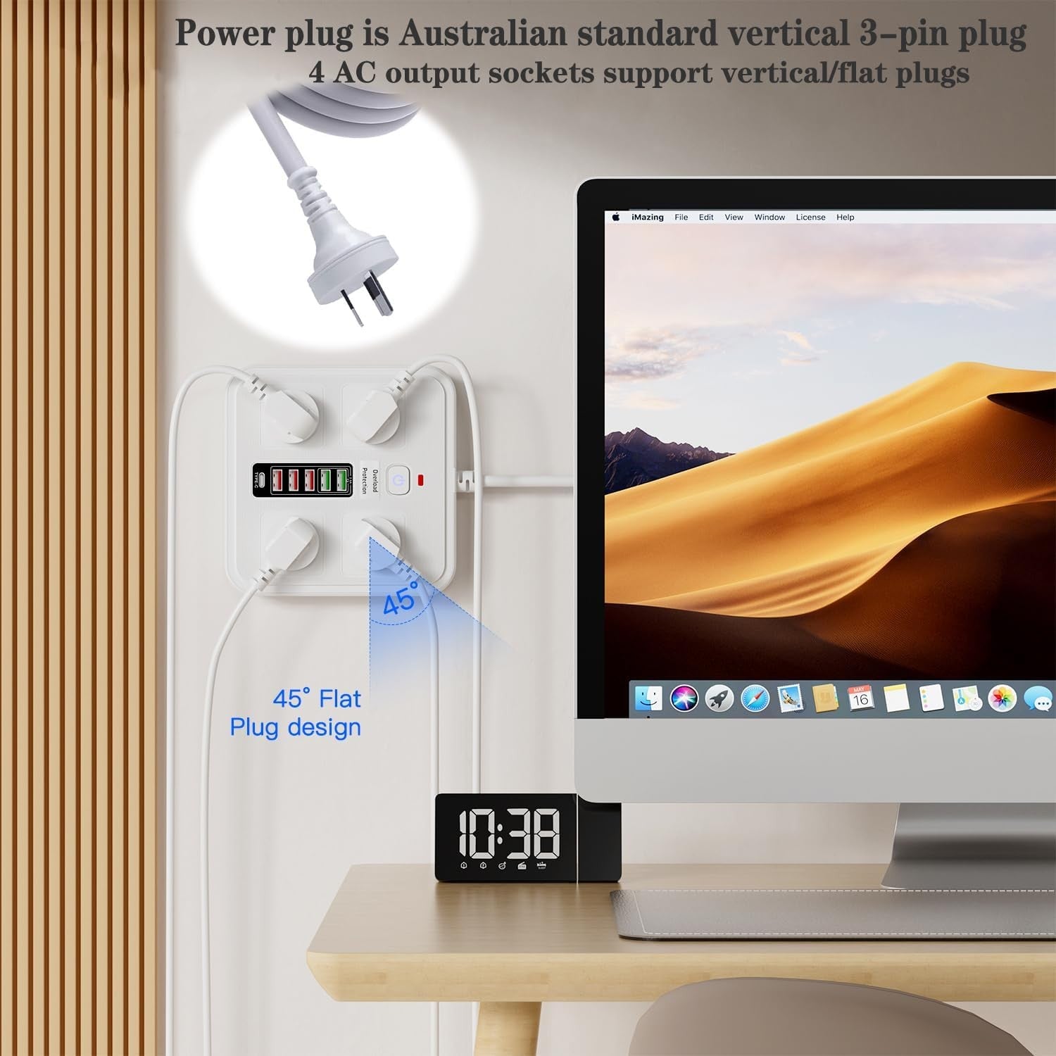 Powerboard USB 10in1 Power Board with Surge Protection Smart USB C Power Board with 4-Outlets Wall Mountable Powerboard with Switch Childproof Design