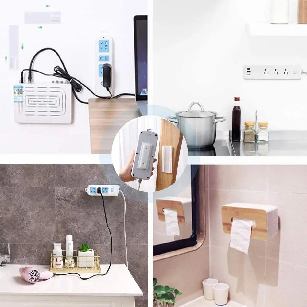 Wall Mount Plug Fixer Self Adhesive Power Strip Holder Punch-free Loading 10Kg Maximum,for Router Remote Control Paper Towel Box -5pieces