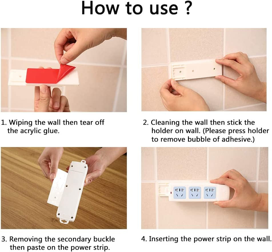 Wall Mount Plug Fixer Self Adhesive Power Strip Holder Punch-free Loading 10Kg Maximum,for Router Remote Control Paper Towel Box -5pieces