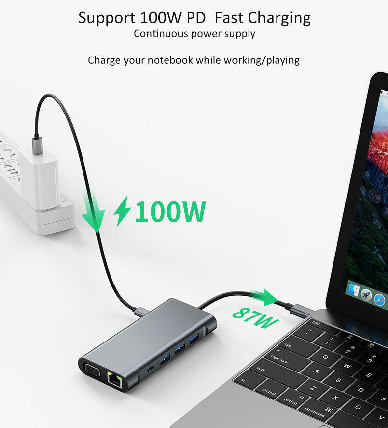 USB C HUB 10 In 1 Docking Station 4K HDMI Type C Adapter VGA RJ45 Ethernet USB 3.0 Ports Type C PD SD/TF Audio HDMI Adapter USB Splitter USB Expander
