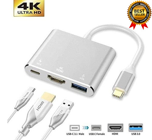 USB C to HDMI Adapter 4K 3 in 1 Type C HDMI Adapter with USB 3.0 Type C PD Charging Port USB C Hub USB-C to HDMI Adapter and USB-C Charging Port