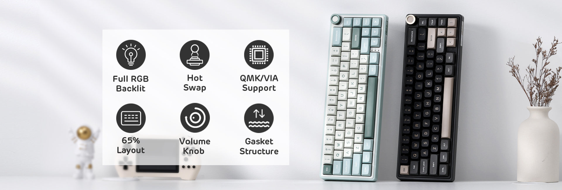 RK ROYAL KLUDGE R65 Mechanical Keyboard, RGB, Wired, Customized Switches, Cyan, Mixed Color