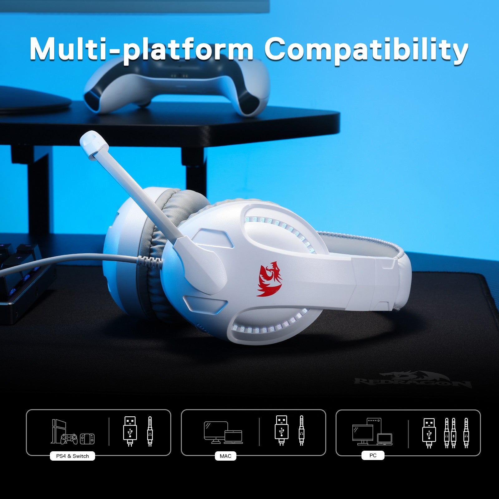 Redragon H211 Cronus White Wired Gaming Headset, Stereo Surround Sound, 40 mm Drivers, Over-Ear Headphones Works for PC/PS5/XBOX/NS