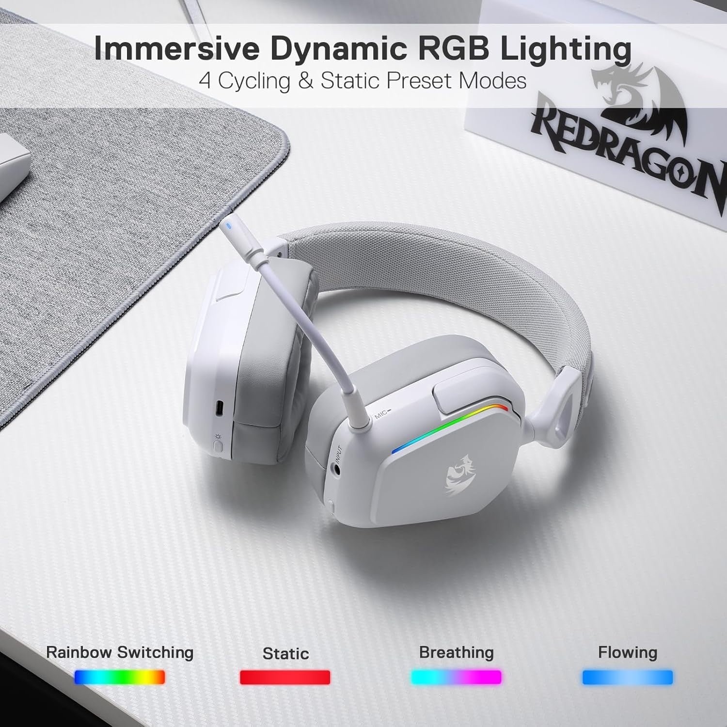 Redragon H868 3-Mode Wireless RGB 7.1 Surround Sound 40 mm Drivers Noise-canceling Microphone Over-Ear Headphones Gaming Headset