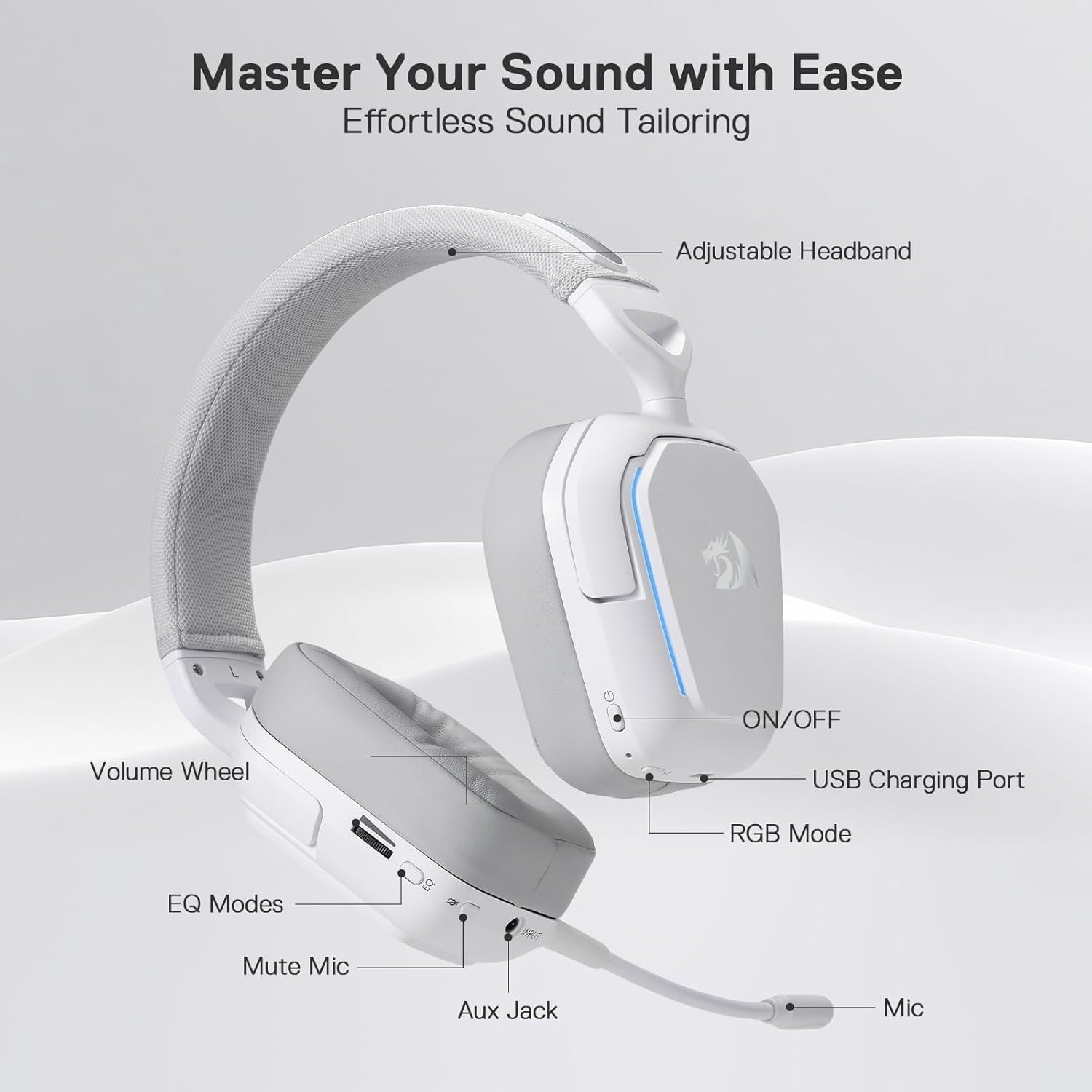 Redragon H868 3-Mode Wireless RGB 7.1 Surround Sound 40 mm Drivers Noise-canceling Microphone Over-Ear Headphones Gaming Headset