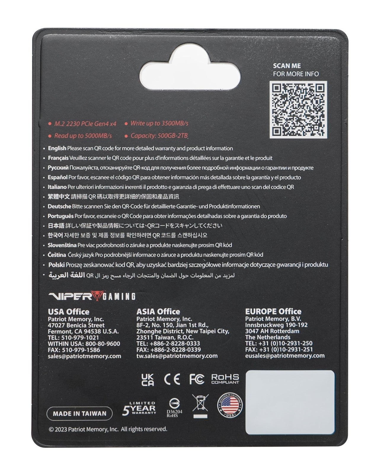 PATRIOT VP4000 Mini M.2 2230 NVMe Gen4x4 Gaming SSD 1TB for ROG Ally & Steam Deck