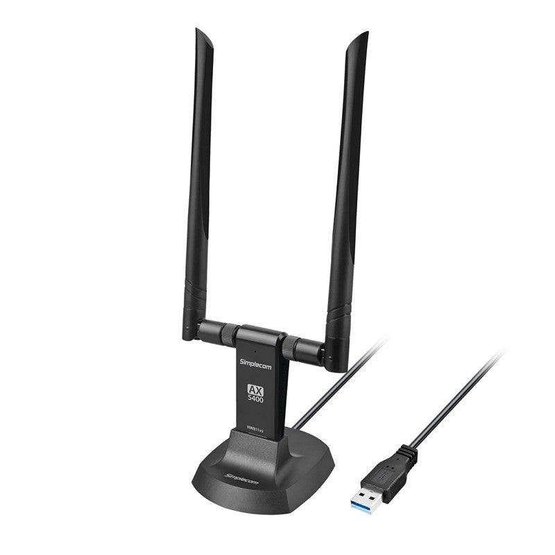 Simplecom AX5400 Tri-Band WiFi 6E USB Adapter with 2 x 5dBi High Gain Antennas
