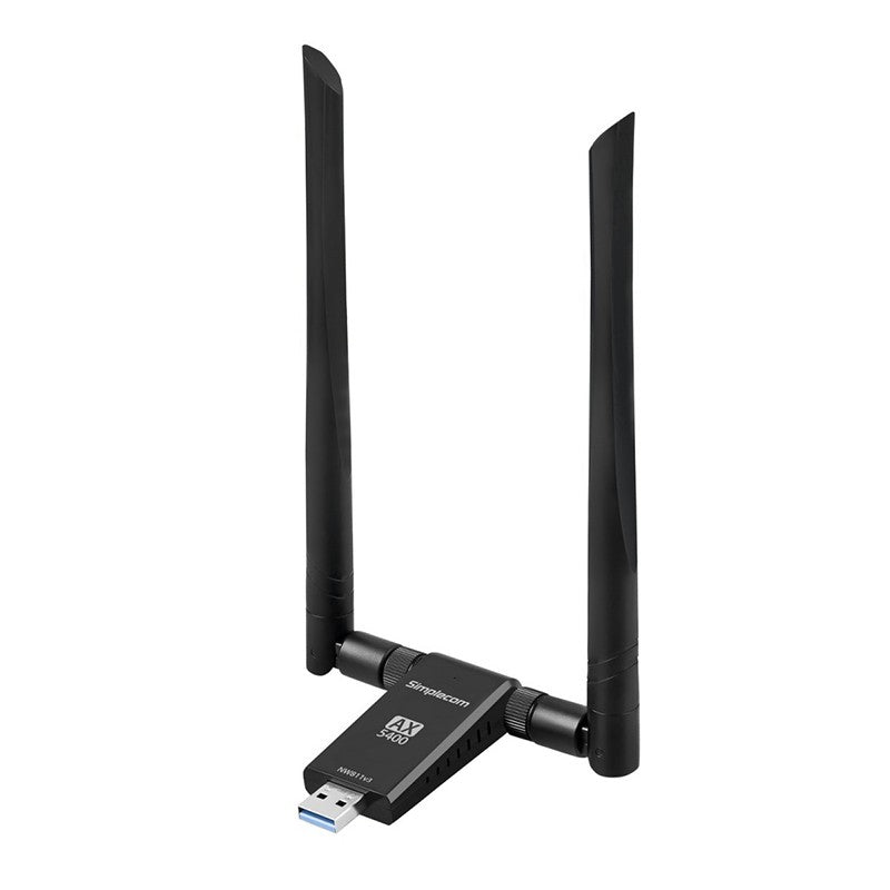 Simplecom AX5400 Tri-Band WiFi 6E USB Adapter with 2 x 5dBi High Gain Antennas