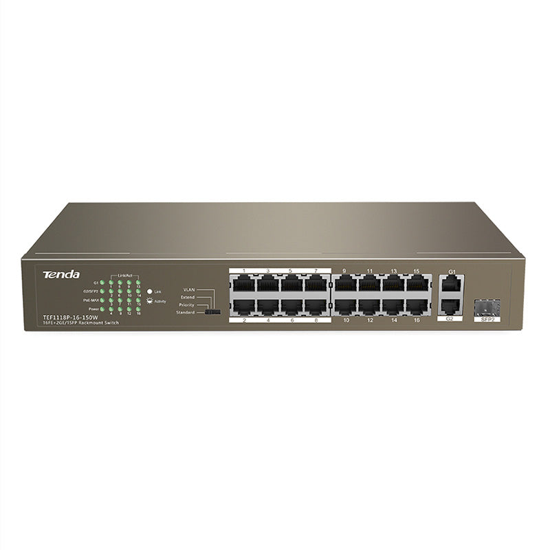 Tenda 16FE+2GE/1SFP Port Gigabit Unmanaged Switch with 16 Port PoE