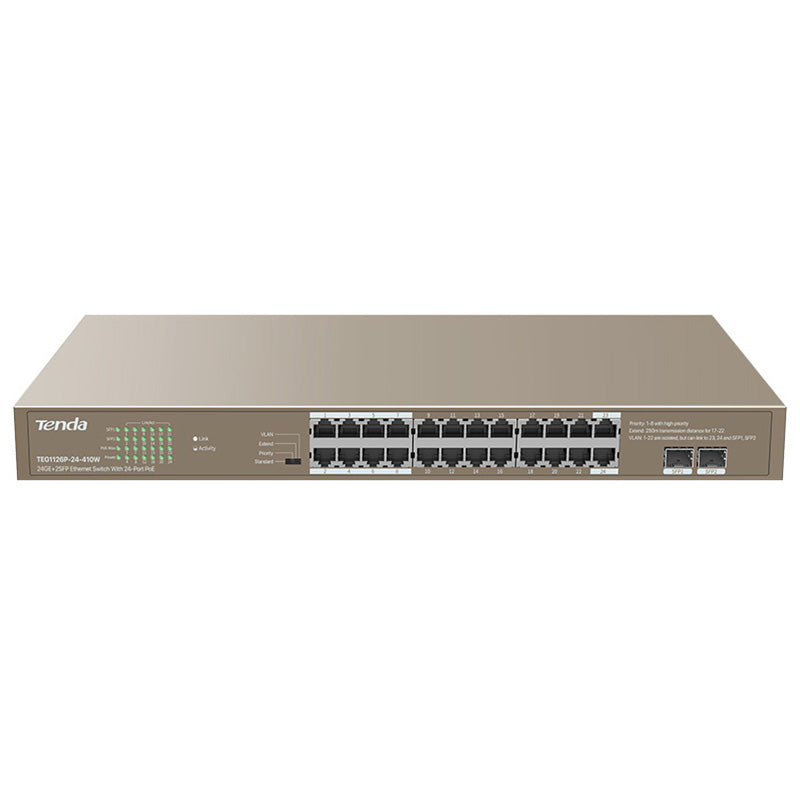 Tenda 24 Port Gigabit + 2 SFP Unmanaged Ethernet Switch with 24-Port PoE