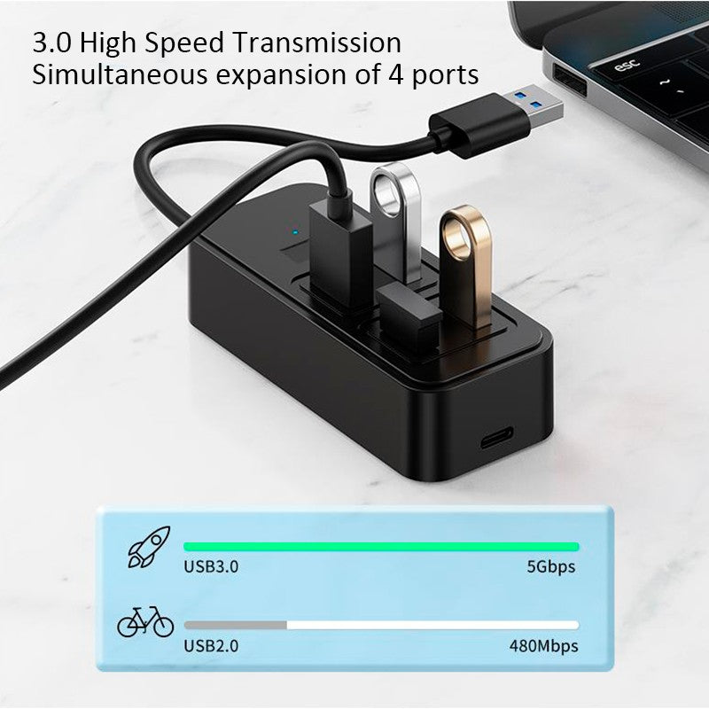 5-Port USB C Hub, Compact Size USB A Adapter with 4 USB 3.0 Ports & 1 Type C DC 5W Power Delivery Hub for Macbook, Notebook and More USB Devices