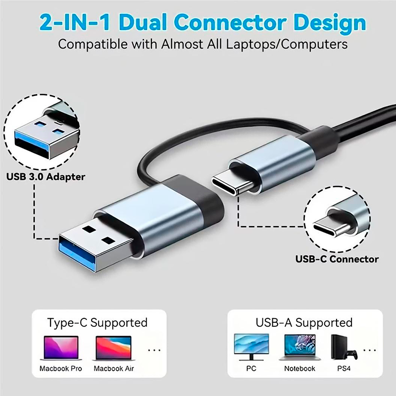 8 IN 2 USB HUB 3.0 USB C HUB Dock Station 5Gbps High Speed Data Splitter Type C to USB OTG Adapter For Computer Extension