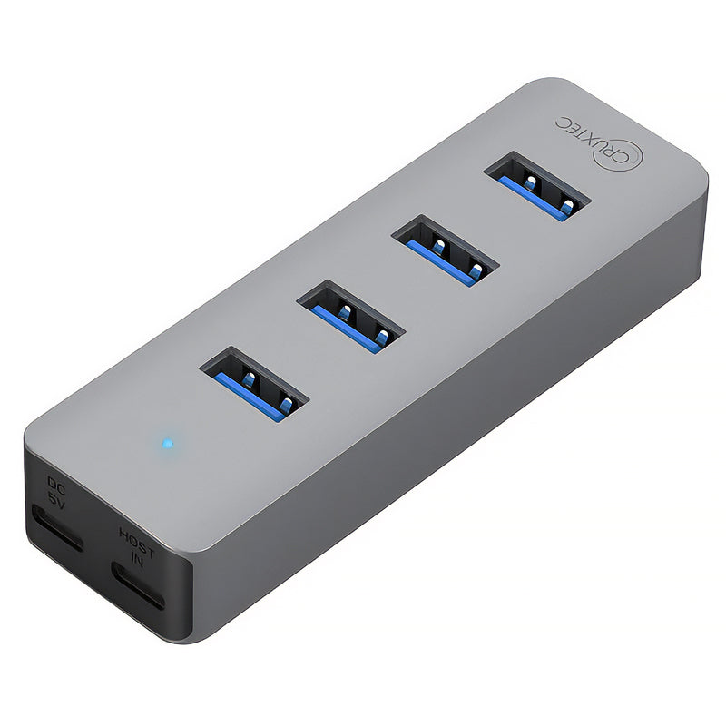 Cruxtec 4-Port Aluminum USB 3.0 Hub with USB-C Power Supply Port