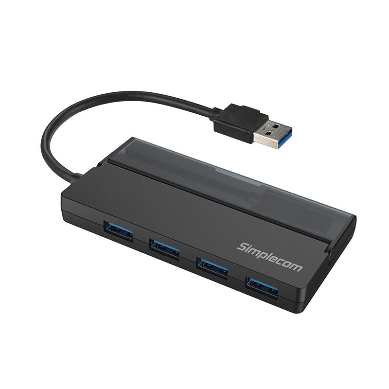 Simplecom Portable 4 Port USB 3.2 Gen1 5Gbps Hub with Cable Storage - Black