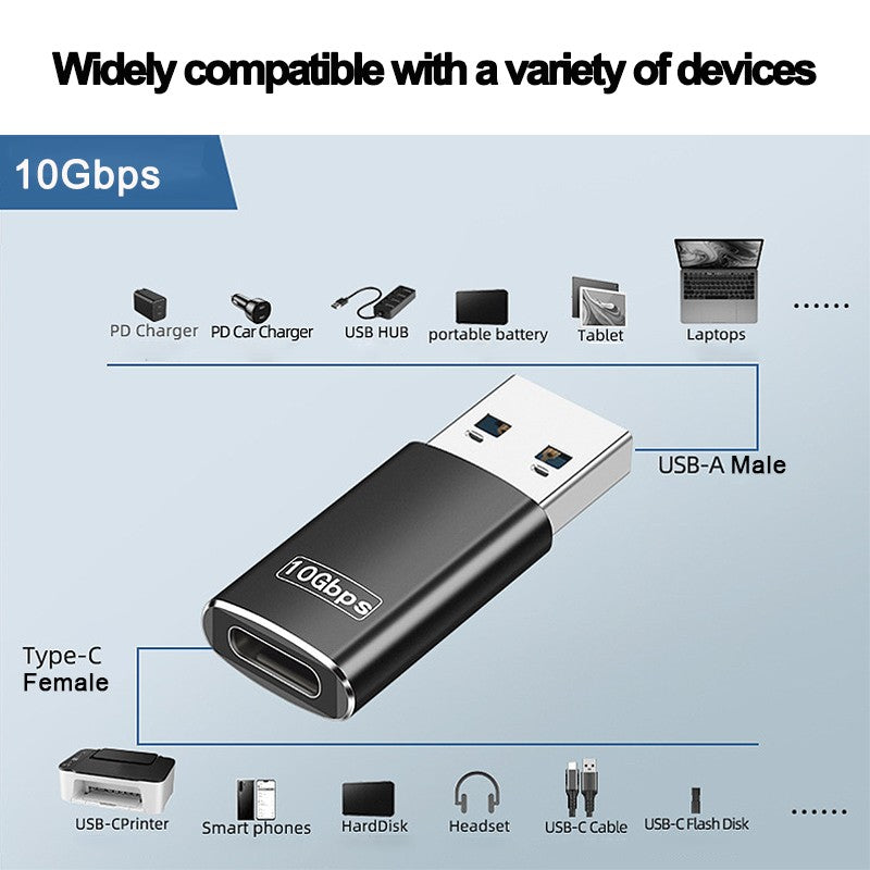 USB-A to USB-C 10Gbps Adapter USB 3.2 Gen2 SuperSpeed Converter Gray