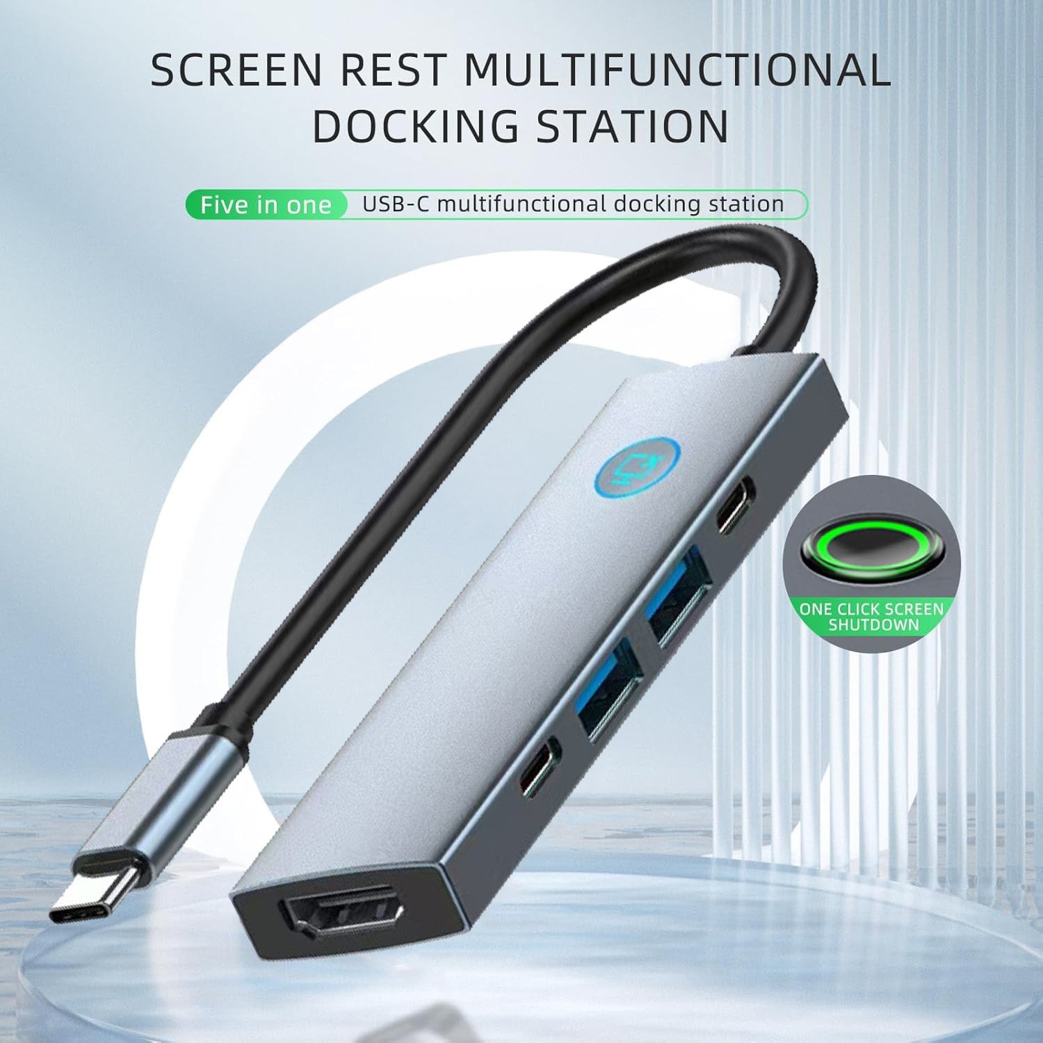 USB C Hub 5 in 1 Docking Station 4K@60Hz One Click Screen Projection One Click Screen Rest USB C to HDMI Splitter Multiport USB Adapter USB Splitter
