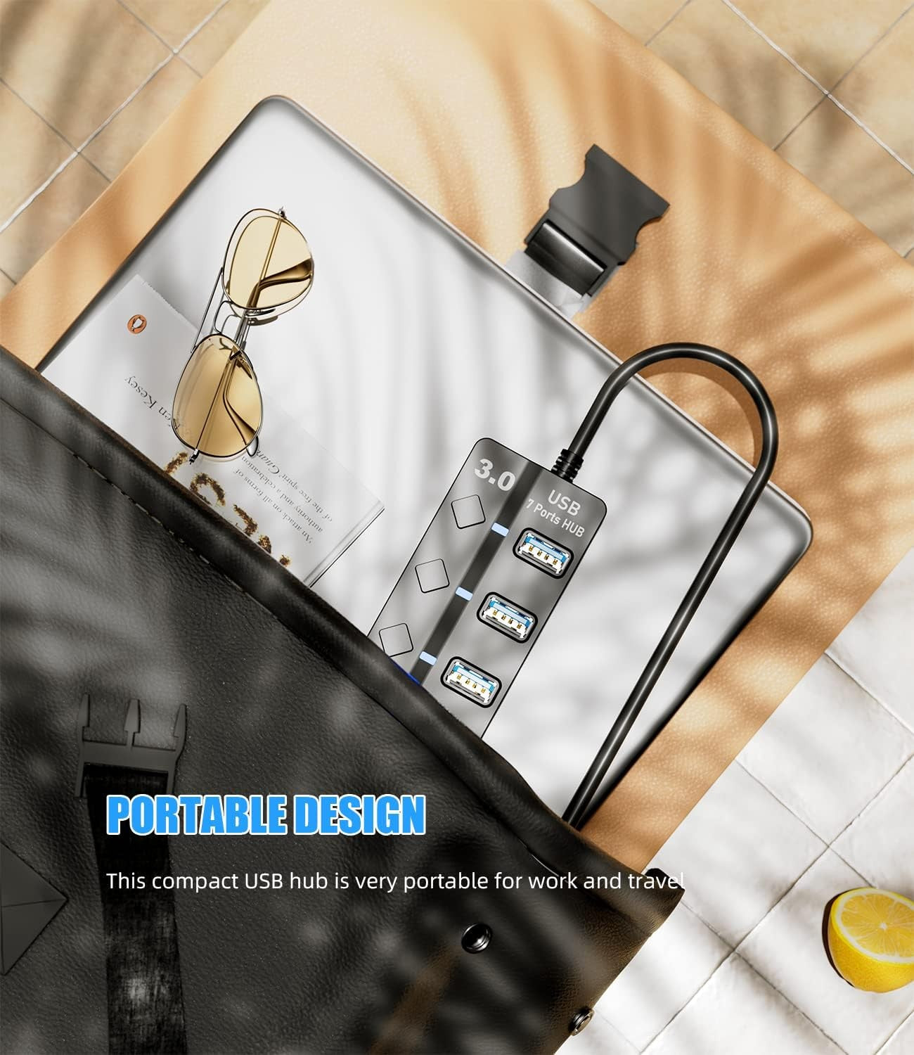 USB Hub 3.0 USB Hub Splitter 7-Port USB Extension with Individual On/Off Switches and Lights 4ft Long Cable USB 3.0 Hub Splitter