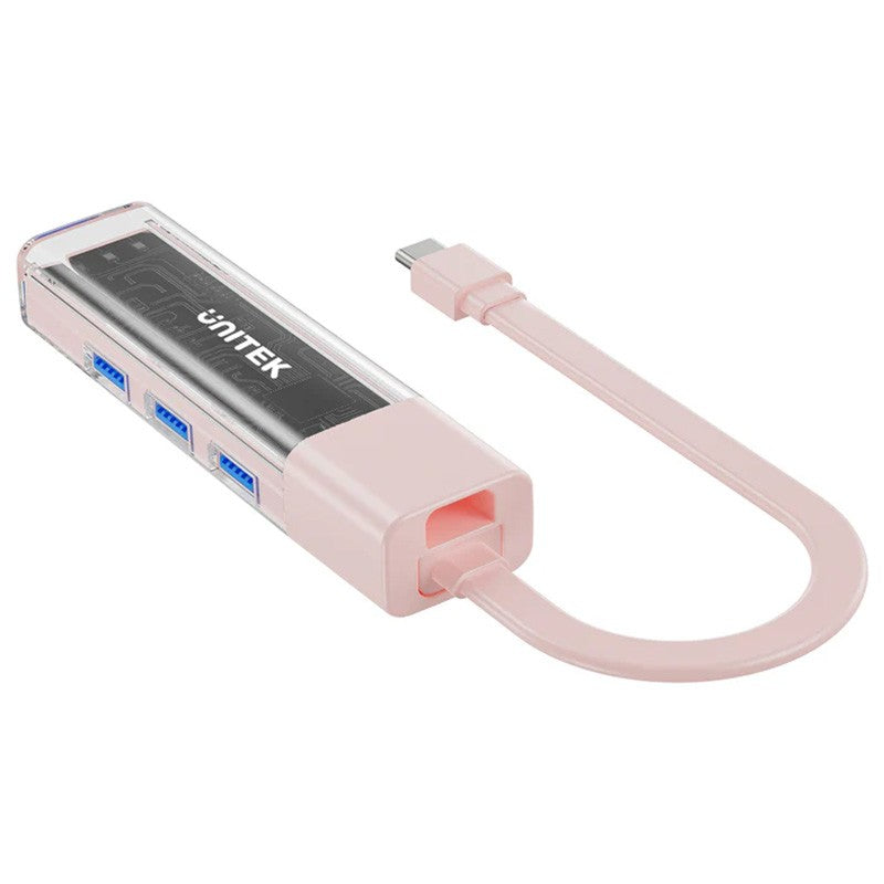 Unitek 4 Port Bi-Directional USB Hub with Detachable Cable - Pink