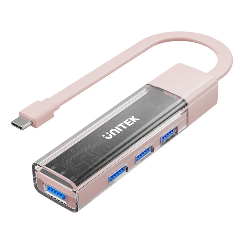 Unitek 4 Port Bi-Directional USB Hub with Detachable Cable - Pink