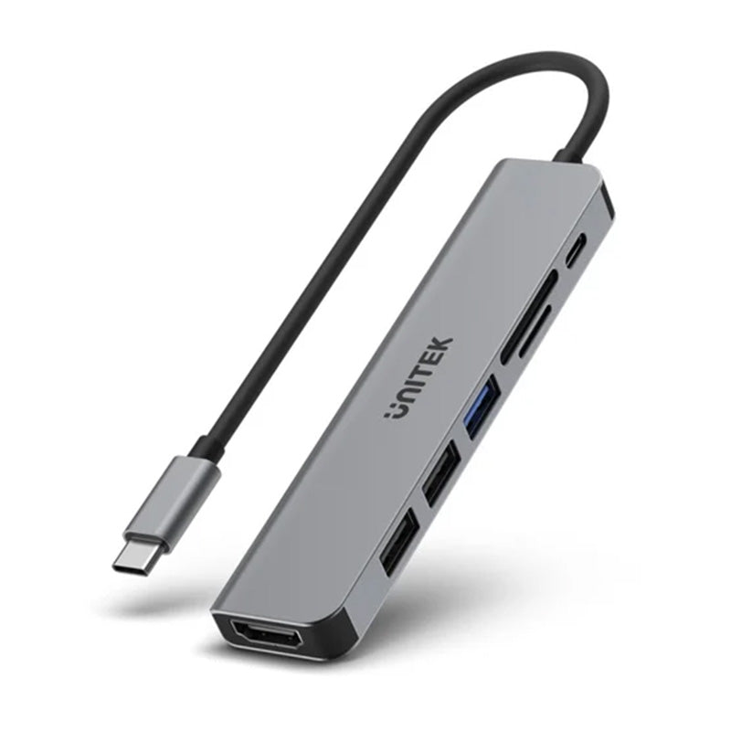 Unitek uHUB S7+ 7-in-1 USB-C 5Gbps Hub with 4K HDMI and 100W PD - Space Grey