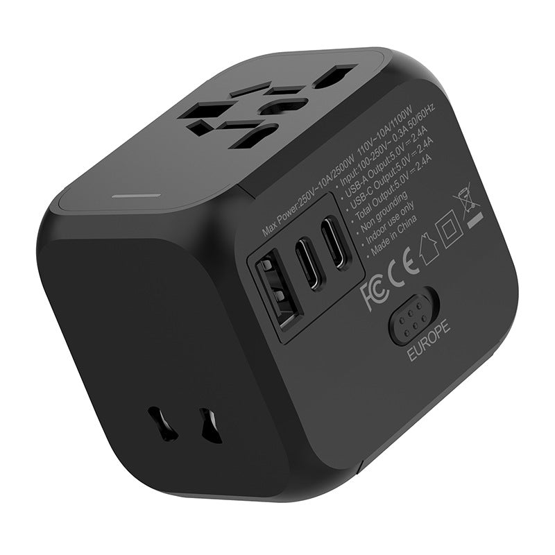 Universal Travel Adapter, International Charger with 1 USB Ports and 2 Type-C PD Fast Charging Adaptor for iPhone, Tablet, Gopro.