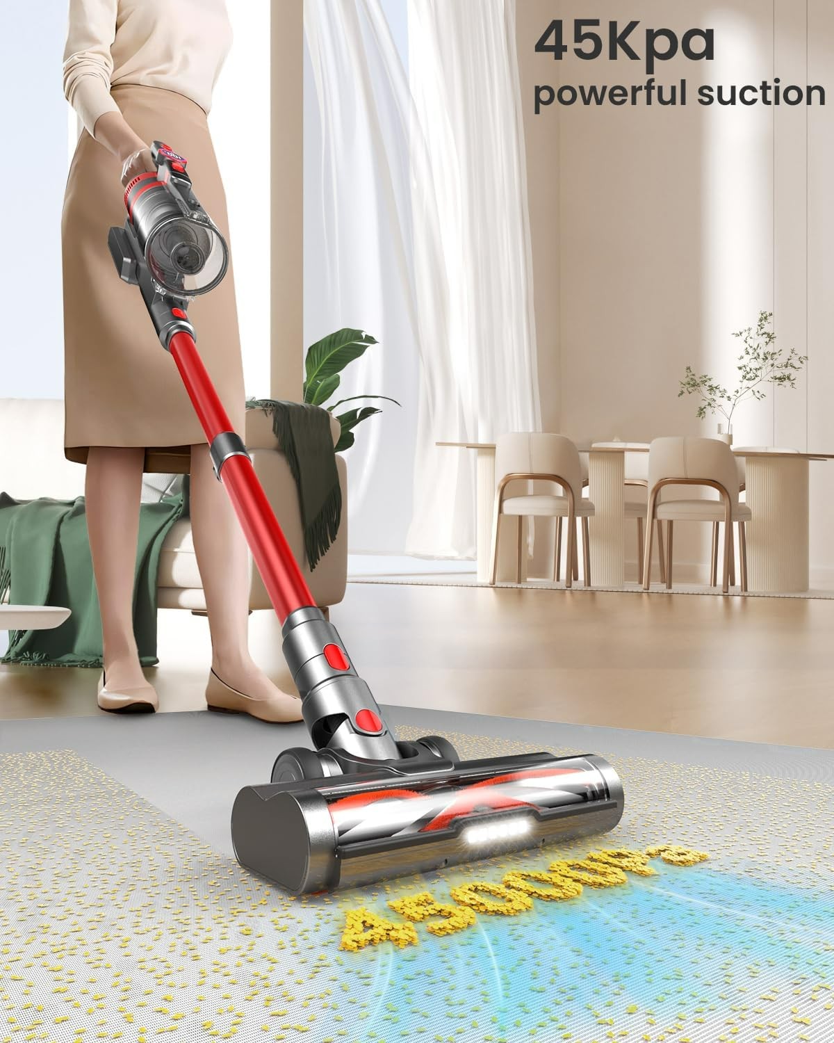 Hompany vacuum cleaner SmartVac-13, 45KPA/550W Stick Vacuum with LED Screen, Max 60mins Runtime, Anti-Tangle Vacuum Cordless