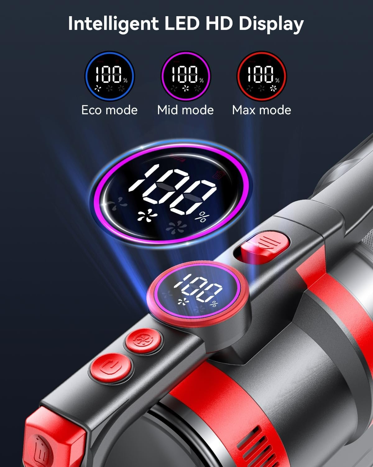 Hompany vacuum cleaner SmartVac-13, 45KPA/550W Stick Vacuum with LED Screen, Max 60mins Runtime, Anti-Tangle Vacuum Cordless