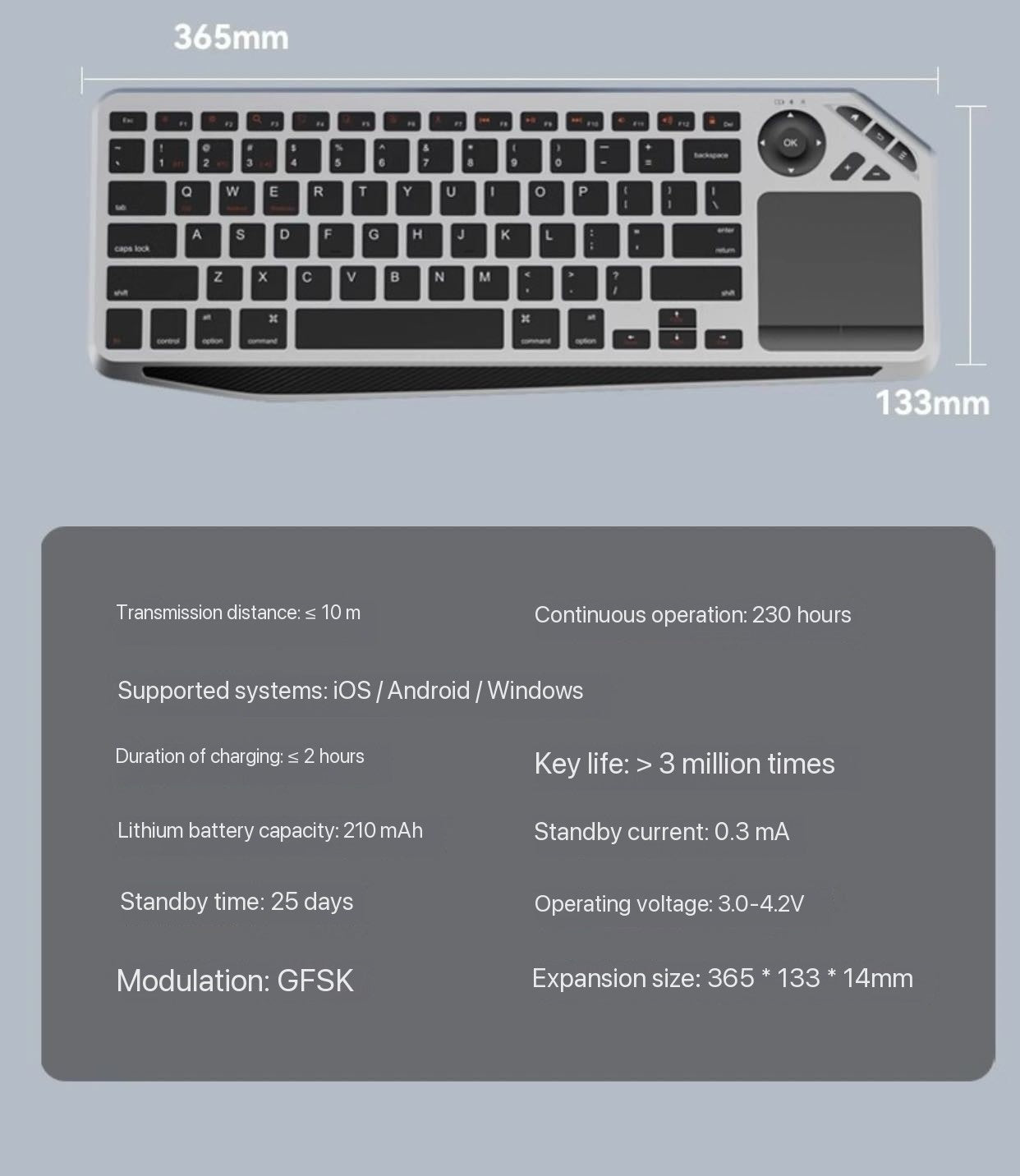 Bluetooth wireless computer keyboard with trackpad 2-in-1 office keyboard