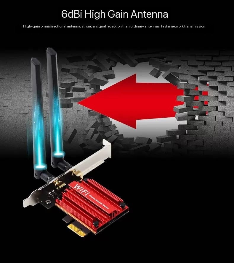 WIFI6 wireless network card, built-in PCIE gigabit 5G dual-band 1800M Bluetooth 2-in-1 receiver