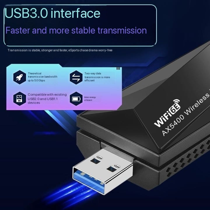 5400M Wireless 2.4G/5G/6G Three Frequency Signal WiFi Receiver Transmitter USB3.0 No Driver Adapter