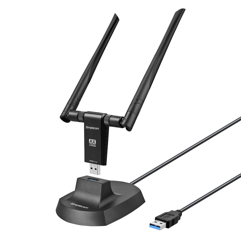 Simplecom AX5400 Tri-Band WiFi 6E USB Adapter with 2 x 5dBi High Gain Antennas