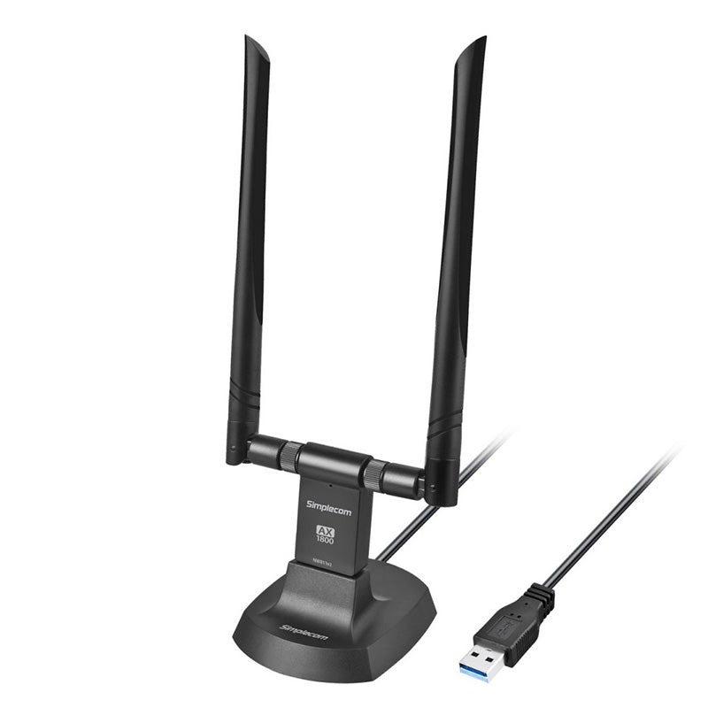 Simplecom AX1800 Dual Band WiFi 6 USB Adapter with 2x 5dBi High Gain Antennas