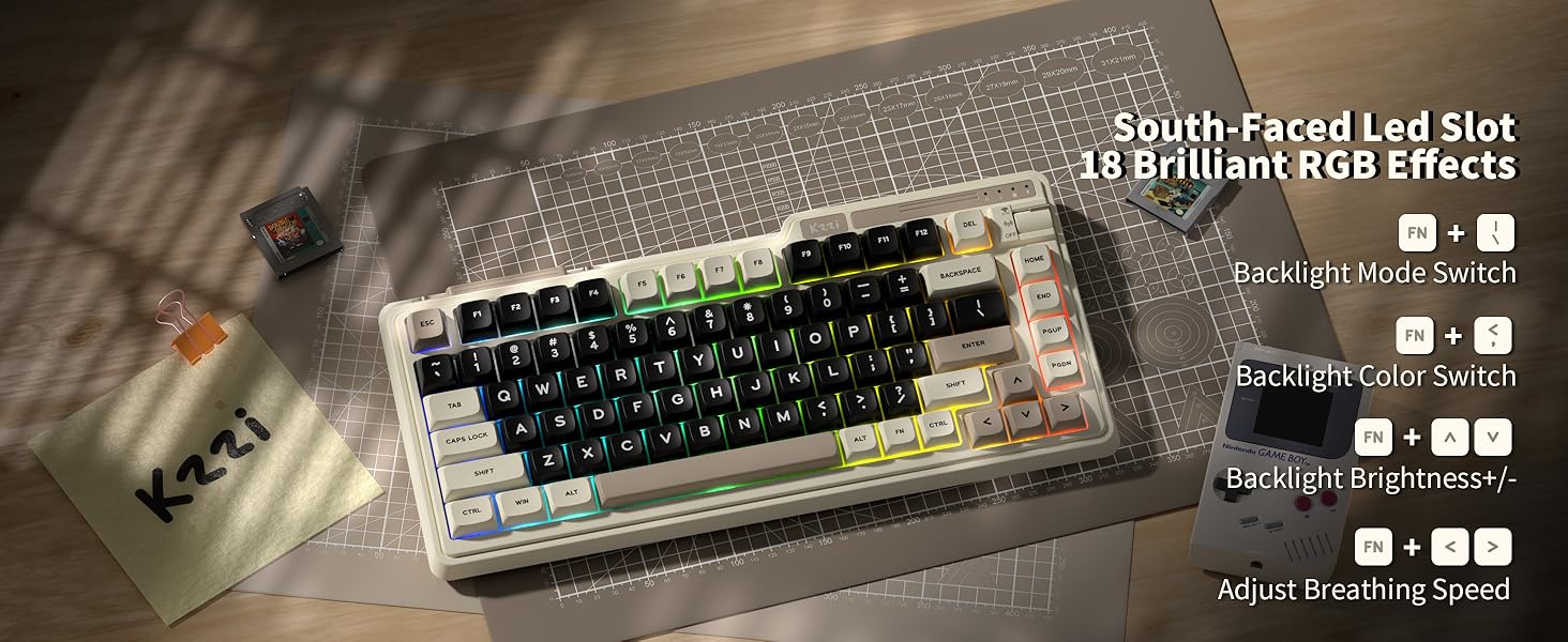 KZZI K75 Lite Wireless Wired Mechanical RGB Gaming Hot Swappable 3-Mode Keyboard Creamy Linear Switches, Compact 82 Keys