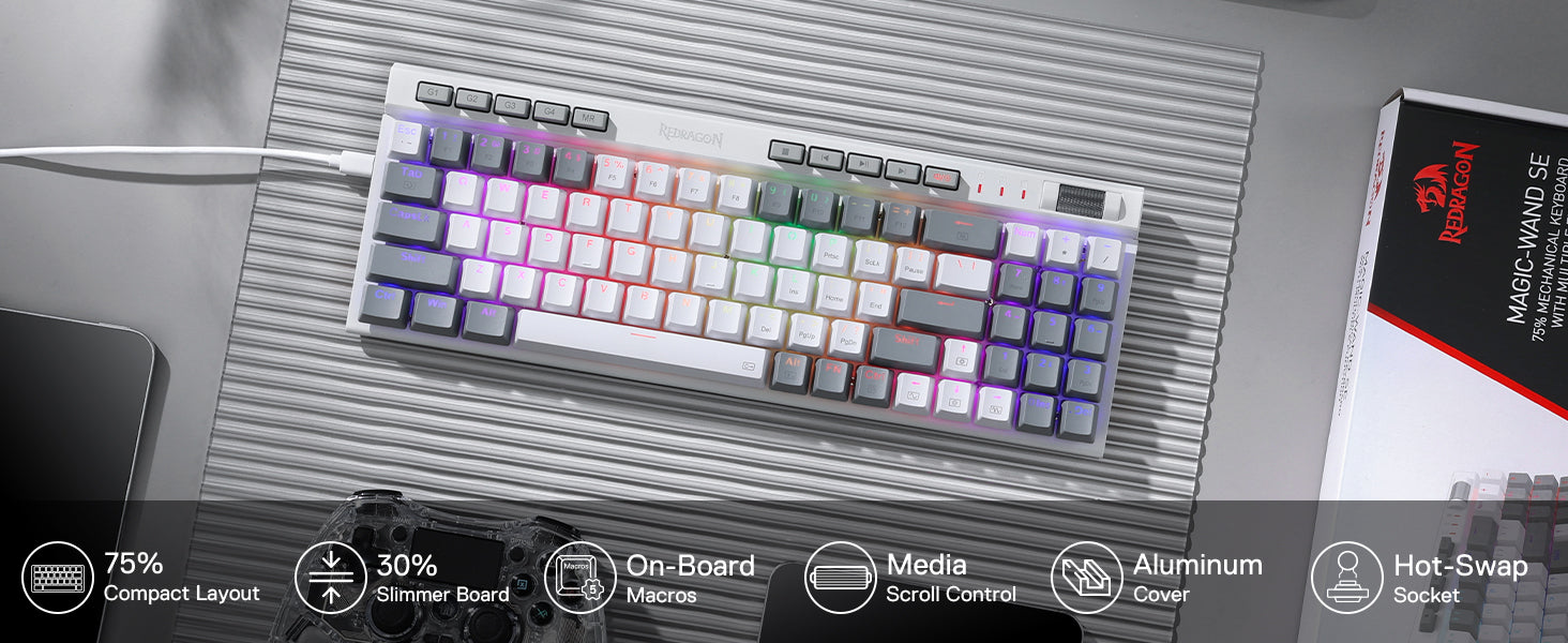Redragon K655 75% RGB Wired Mechanical Gaming Keyboard, 78 Keys Hot-Swap Mechanical Keyboard w/Aluminum Cover Board, Upgraded Socket and Onboard Macro