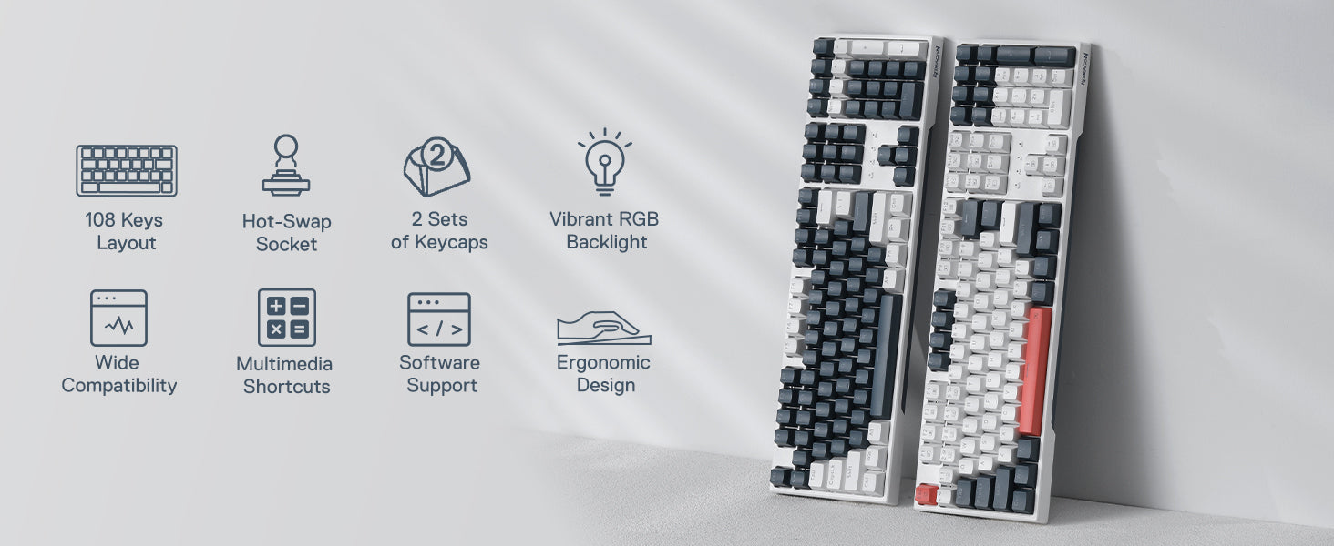 Redragon K668 RGB Gaming Keyboard, 104 Keys + Extra 4 Hotkeys Wired Mechanical Keyboard w/Sound Absorbing Foams, Hot-swappable Socket, Red Switch